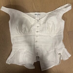 Reformation White Off The Shoulder Peplum Top 100% Linen